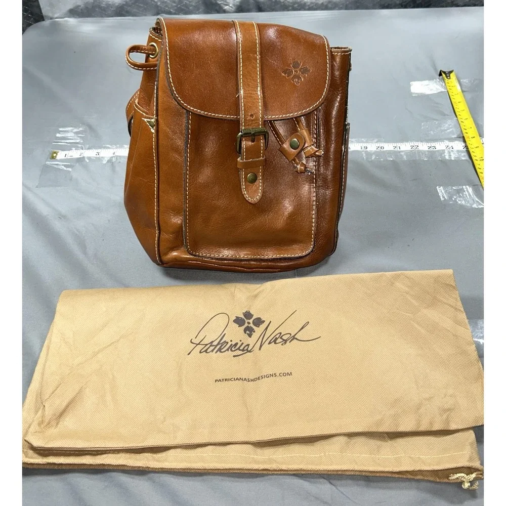 Patricia Nash Backpack Womens Small Brown Leather Drawstring Dust Bag Casual